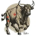 bucking Bull with stop sign and highway  tattoo design idea
