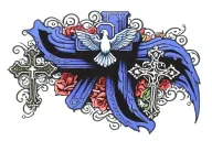 Christian cross Tatoo design combining with rosary and dove  tattoo design idea