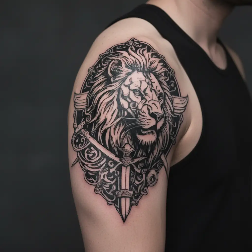 Lion Punjab map with a sword, Money raining, Playing Cards, Finance, stocks tattoo design idea