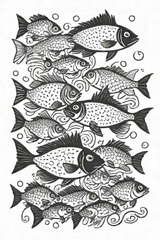 full black circle school of fish tattoo design idea