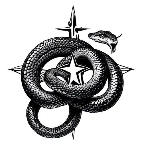 snake intertwined protecting pieces star sign incorporated  tattoo design idea
