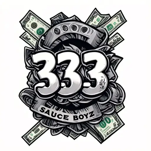 Tattoo with the number 333 Sauce Boyz Money tattoo design idea