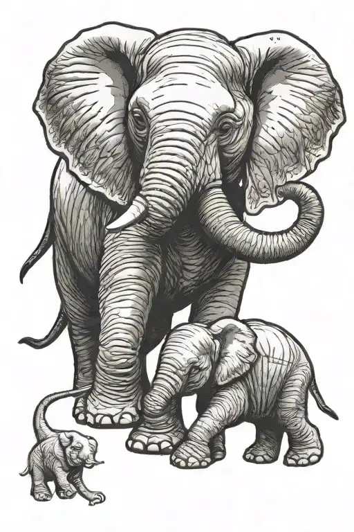 baby elephant walking with a baby dinosaur tattoo design idea