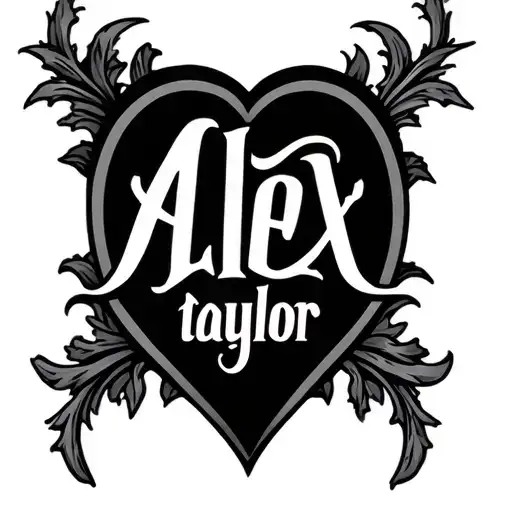the name Alex taylor in the shape of a heart  tattoo design idea