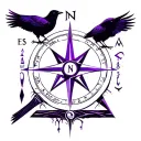 purple, black, compass, elements incorporated, pentacle, wiccan, crows tattoo design idea