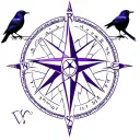 purple, black, compass, elements incorporated, pentacle, wiccan, crows tattoo design idea