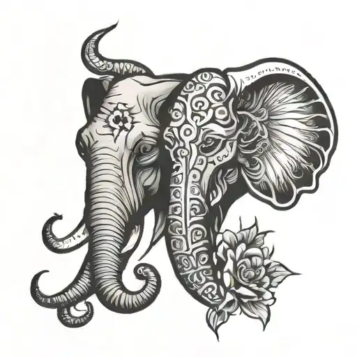 elephant and crow split face tattoo design idea
