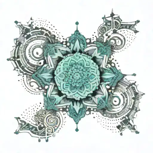 An intricate turquoise mandala design with coding symbols hidden within tattoo design idea