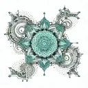 An intricate turquoise mandala design with coding symbols hidden within tattoo design idea