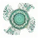 An intricate turquoise mandala design with coding symbols hidden within tattoo design idea