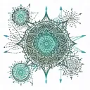 An intricate turquoise mandala design with coding symbols hidden within tattoo design idea