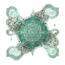 An intricate turquoise mandala design with coding symbols hidden within tattoo design idea