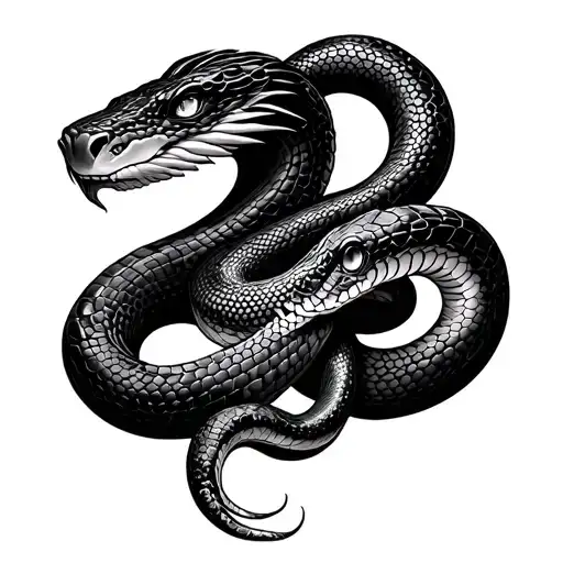A tattoo of a two-headed snake, one of its heads is beautiful and the other is fierce. tattoo design idea