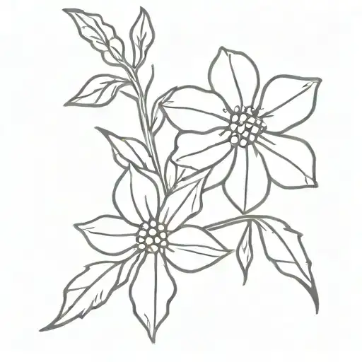 cosmos and holly berry flower intertwined fineline tattoo design idea