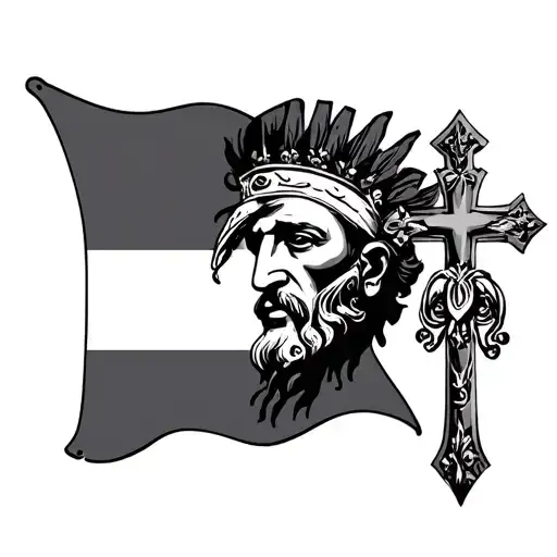 the Moor's head of the Corsican flag and a Christian cross tattoo design idea