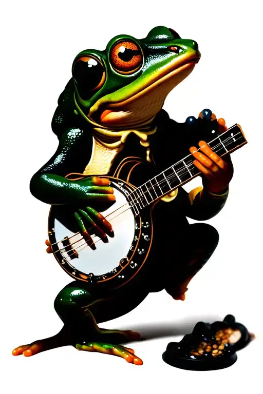 Banjo playing frog tattoo design idea
