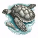 Hawaiian sea turtle swimming tattoo design idea