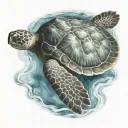 Hawaiian sea turtle swimming tattoo design idea