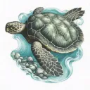 Hawaiian sea turtle swimming tattoo design idea