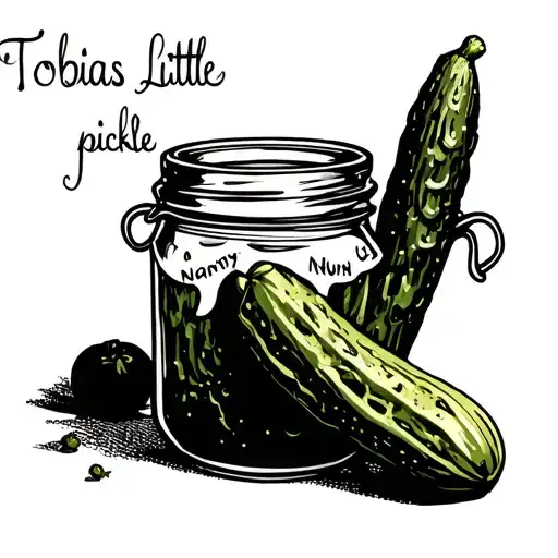 "Tobias Nanny's little pickle " cheeky Dill pickle jar with a ghost tattoo design idea