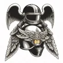 2 pair of baby angel wings holding a motorbike helmet tattoo design idea