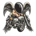2 pair of baby angel wings holding a motorbike helmet tattoo design idea