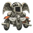 2 pair of baby angel wings holding a motorbike helmet tattoo design idea