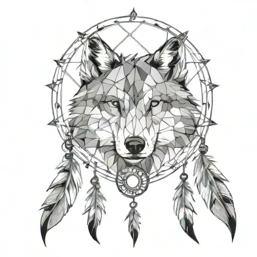 A wolf as the dreamcatcher tattoo design idea