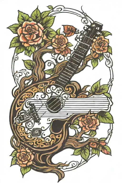 Tree Of Life with bass guitar intertwined tattoo design idea