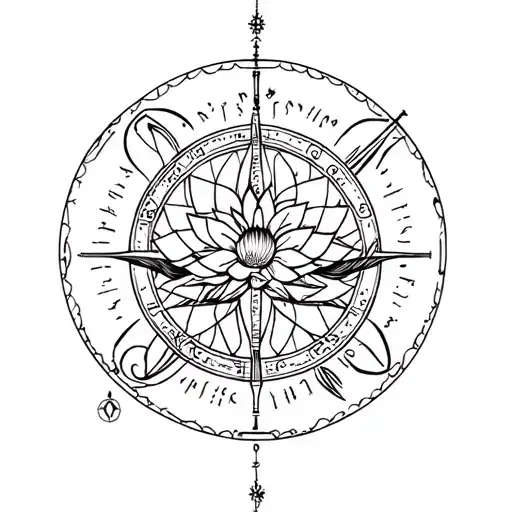 astrolabe with lotus tattoo design idea