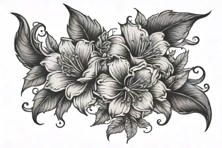 crescent moon flowers tattoo design idea