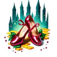 two sparkling ruby ballet slippers with yellow brick road tattoo design idea