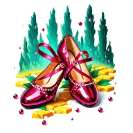 two sparkling ruby ballet slippers with yellow brick road tattoo design idea