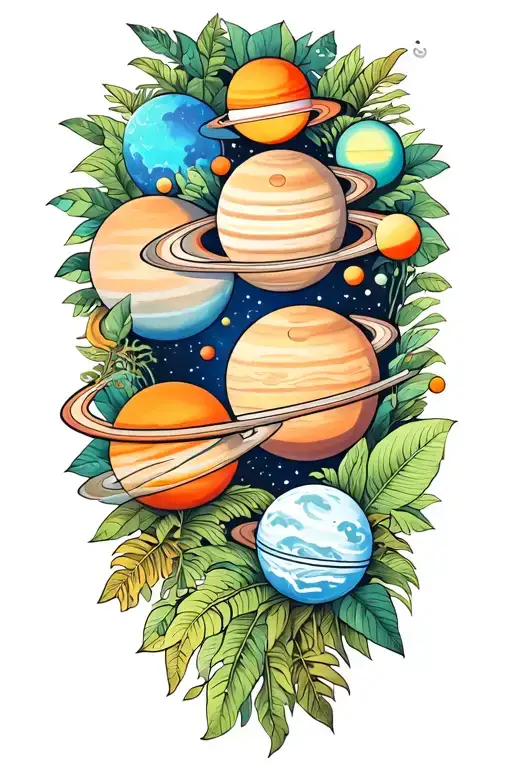 solar system jungle and spirituality tattoo design idea