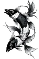Black and white schematic style inner forearm tattoo. With tui and la, the koi fish from Avatar the Last Airbender as th tattoo design idea