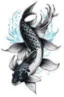 Black and white schematic style inner forearm tattoo. With tui and la, the koi fish from Avatar the Last Airbender as th tattoo design idea