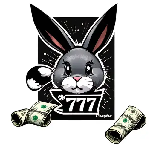 a playboy bunny with 777 under it and a roll of money tattoo design idea