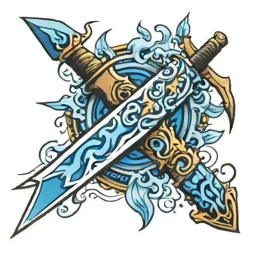 Blue flame knife tattoo design idea