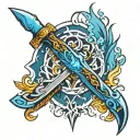 Blue flame knife tattoo design idea