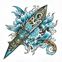 Blue flame knife tattoo design idea