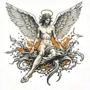 angel. spread wings. underfoot is black mud holding feet back. struggling. trying to fly. beautiful, majestic. quiet tattoo design idea