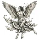 angel. spread wings. underfoot is black mud holding feet back. struggling. trying to fly. beautiful, majestic. quiet tattoo design idea