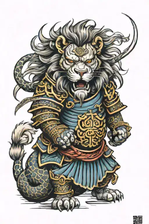 lion in samurai armor  tattoo design idea