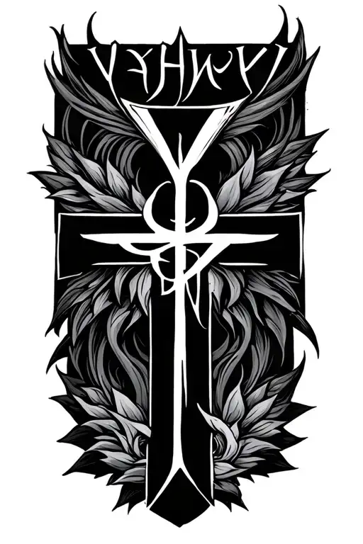 cross that says yahweh tattoo design idea