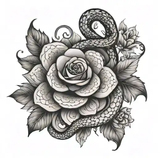 Feminine flower ornamental snake tattoo design idea