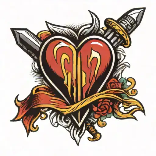 heart three sword tattoo design idea