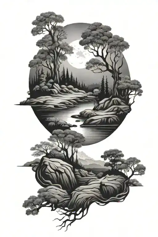 night landscape in the twin tattoo design idea
