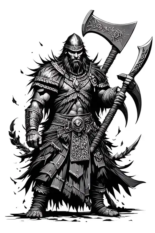 Ałowian warrior with an ax with elements of Swarogs etc. But there is to be a black and white picture tattoo design idea