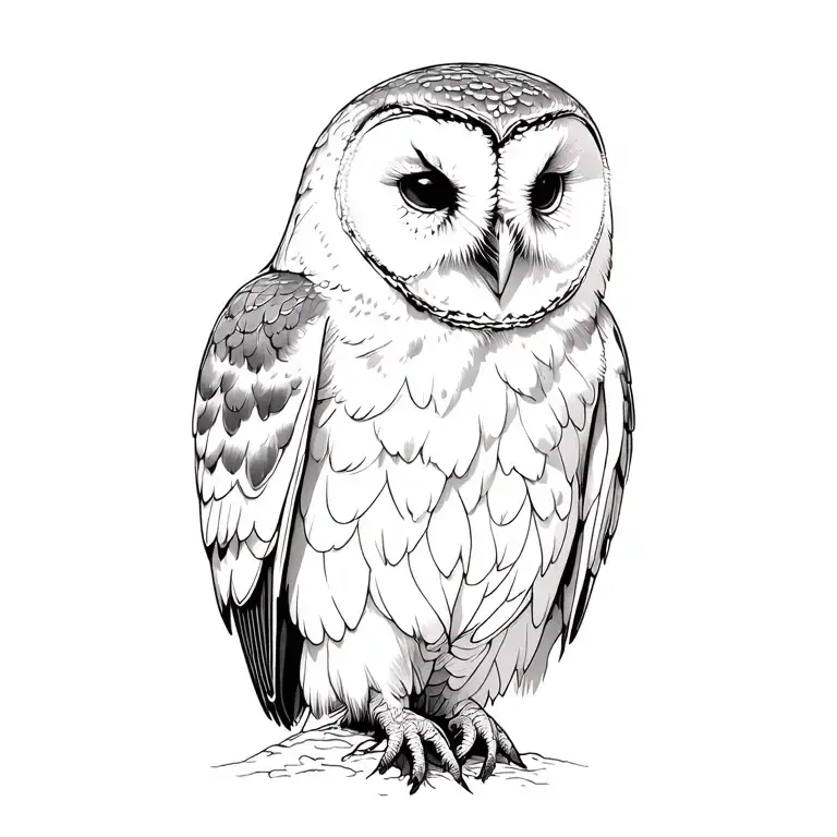 barn owl perched and surrounded by mystical night forest tattoo design idea