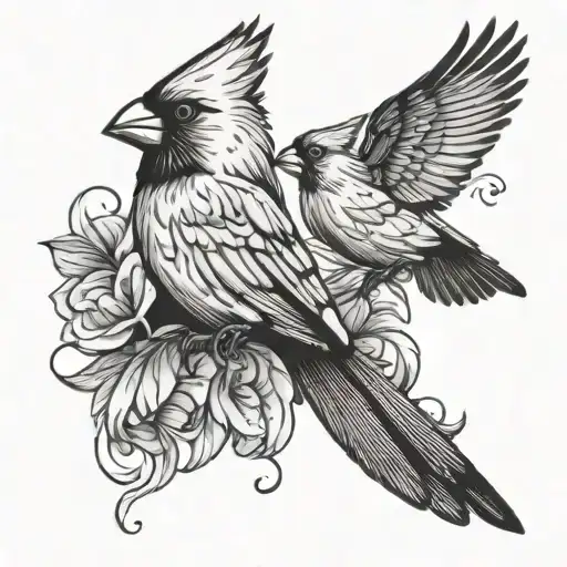 two cardinals flying tattoo design idea